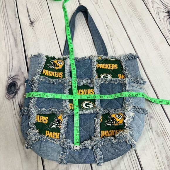 Green Bay Packers Custom Handmade Denim Jeans Patchwork Purse Bag - Picture 6 of 11